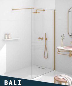 PAROI DOUCHE BALI FIXE 120X200 CHR VIT 8 MM CLAIR PROFILE DORE AVEC BARRE DE FIXATION