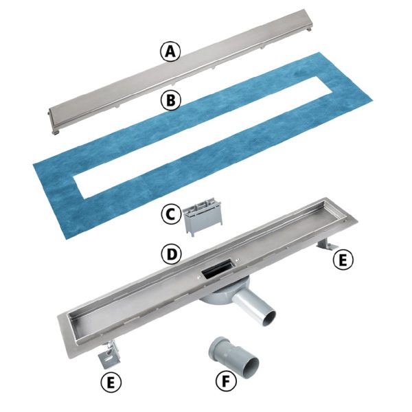 CANIVEAU DOUCHE L60cm GRILLE SQUARE ACIER INOX 26L/MIN 1701S-IC/R1-60 – Image 2