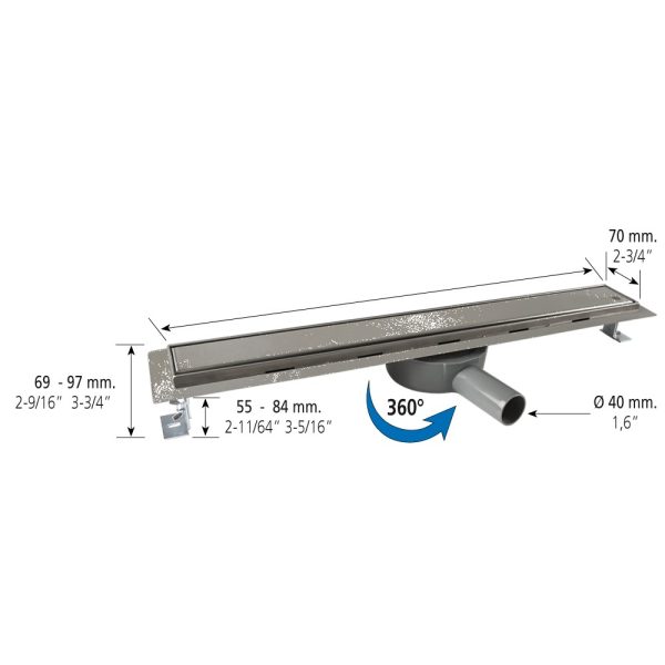 CANIVEAU DOUCHE L60cm GRILLE SQUARE ACIER INOX 26L/MIN 1701S-IC/R1-60 – Image 3