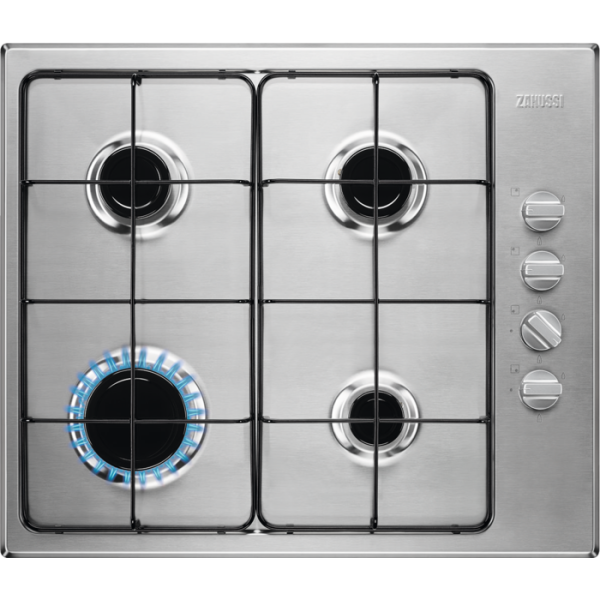 TABLE DE CUISSON 60CM 4 FEUX A GAZ EN INOX ZANUSSI THERMOC ZHG62414XA