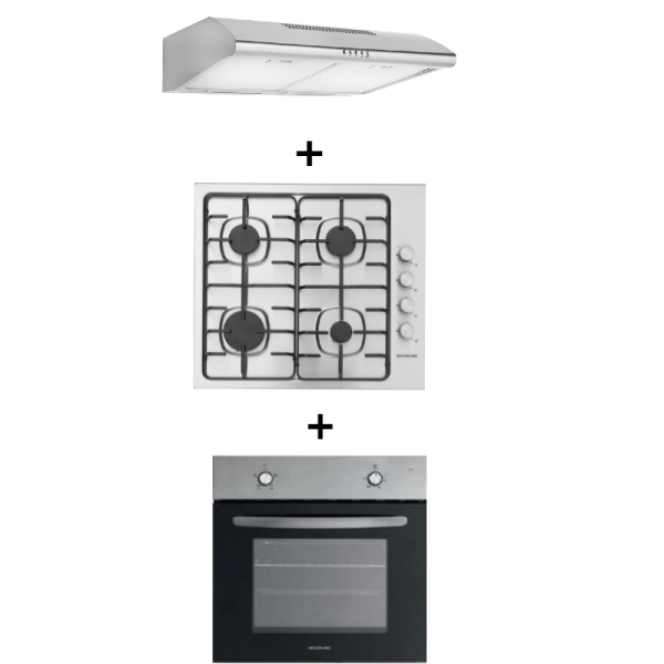 TRIO HOTTE 1200-60 DIM. 60 cm + TABLE DE CUISSON INOX AS378X01 DIM. 60 cm + FOUR INOX DIM. 60 cm BO6216X05 SILVERLINE