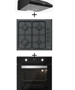 TRIO HOTTE 1200.60GR DIM. 60 cm + TABLE DE CUISSON CS5343B02 DIM. 60 cm + FOUR BO6253B01DIM. 60 cm EN VERRE NOIR SILVERLINE