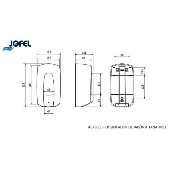 DISTRIBUTEUR SAVON 900ML AITANA INOX SATINE JOFEL REF JAC79000 – Image 2