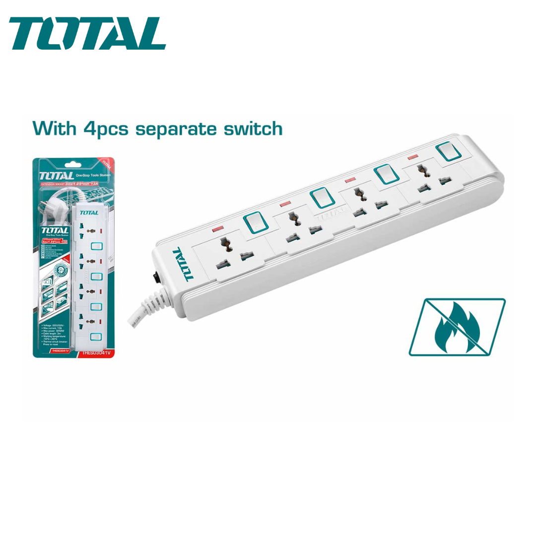 RALLONGE ELECTRIQUE MULTIPRISE 4 VOIES 13A TOTAL THES03041V