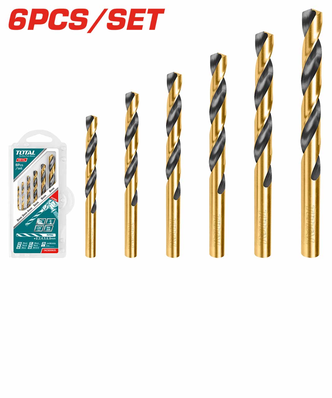 ENSEMBLE DE 6 PCS FORETS HELICOIDAUX HSS TOTAL TACSD0605