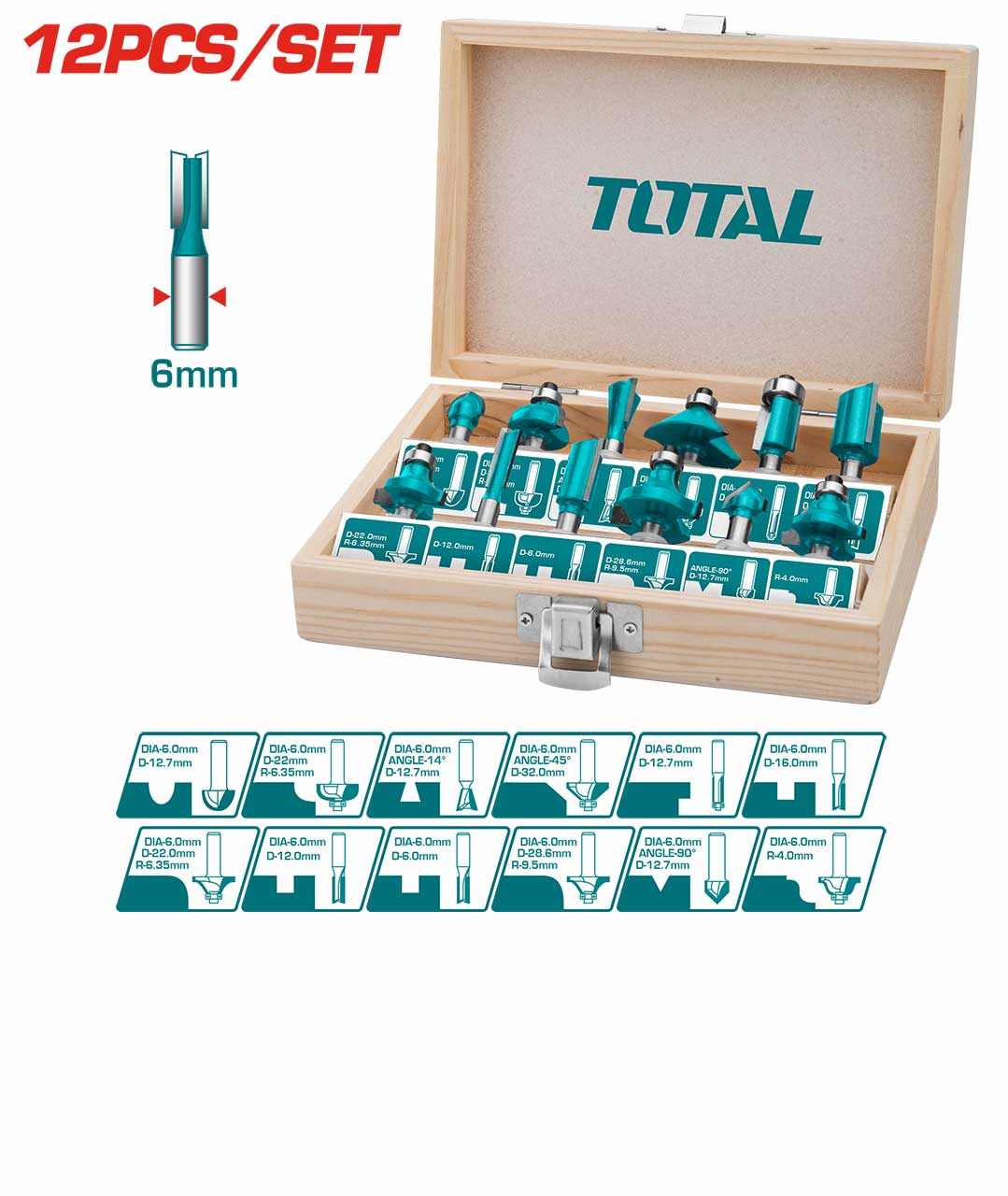 ENSEMBLE DE 12 EMBOUTS DE RETOUR (6MM) TOTAL TACSR0121