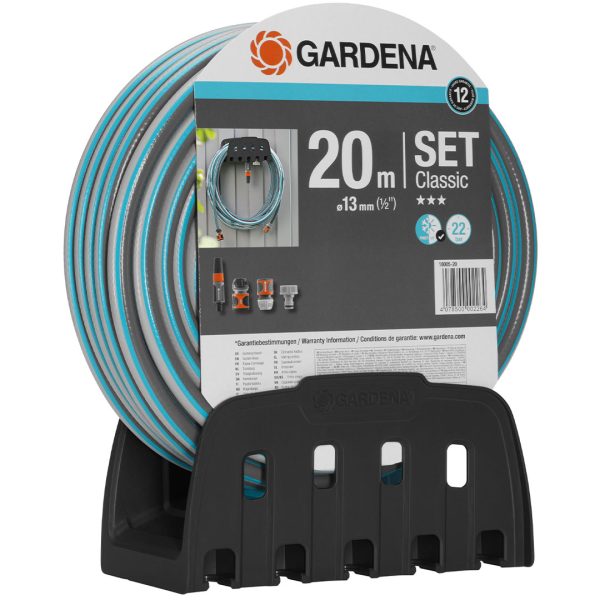 TUYAU CLASSIC GARDENA 20M + PORTE TUYAU MUR